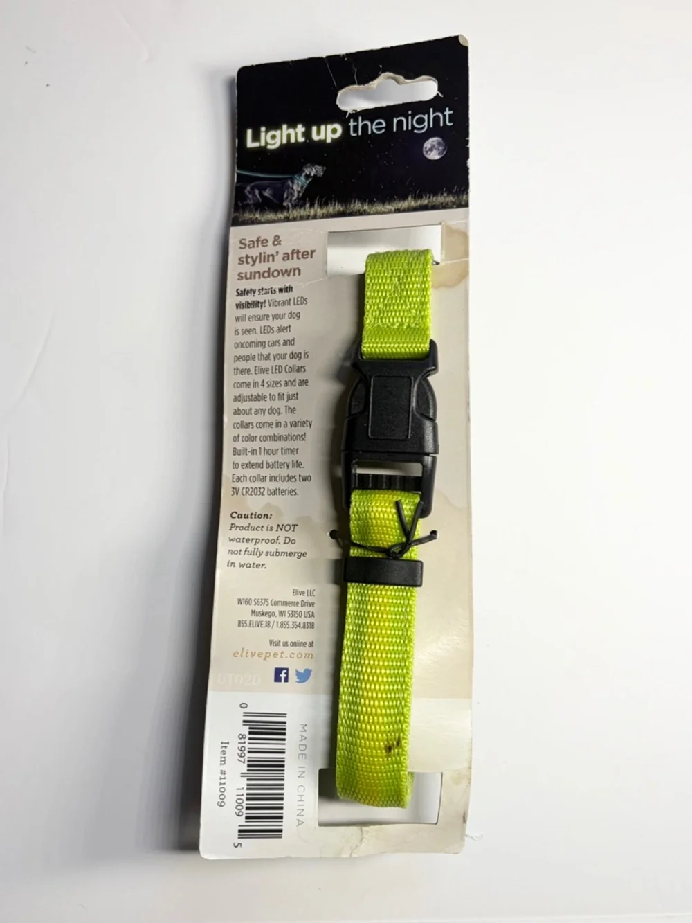 ELIVE LED DOG COLLAR SMALL/MEDIUM GREEN